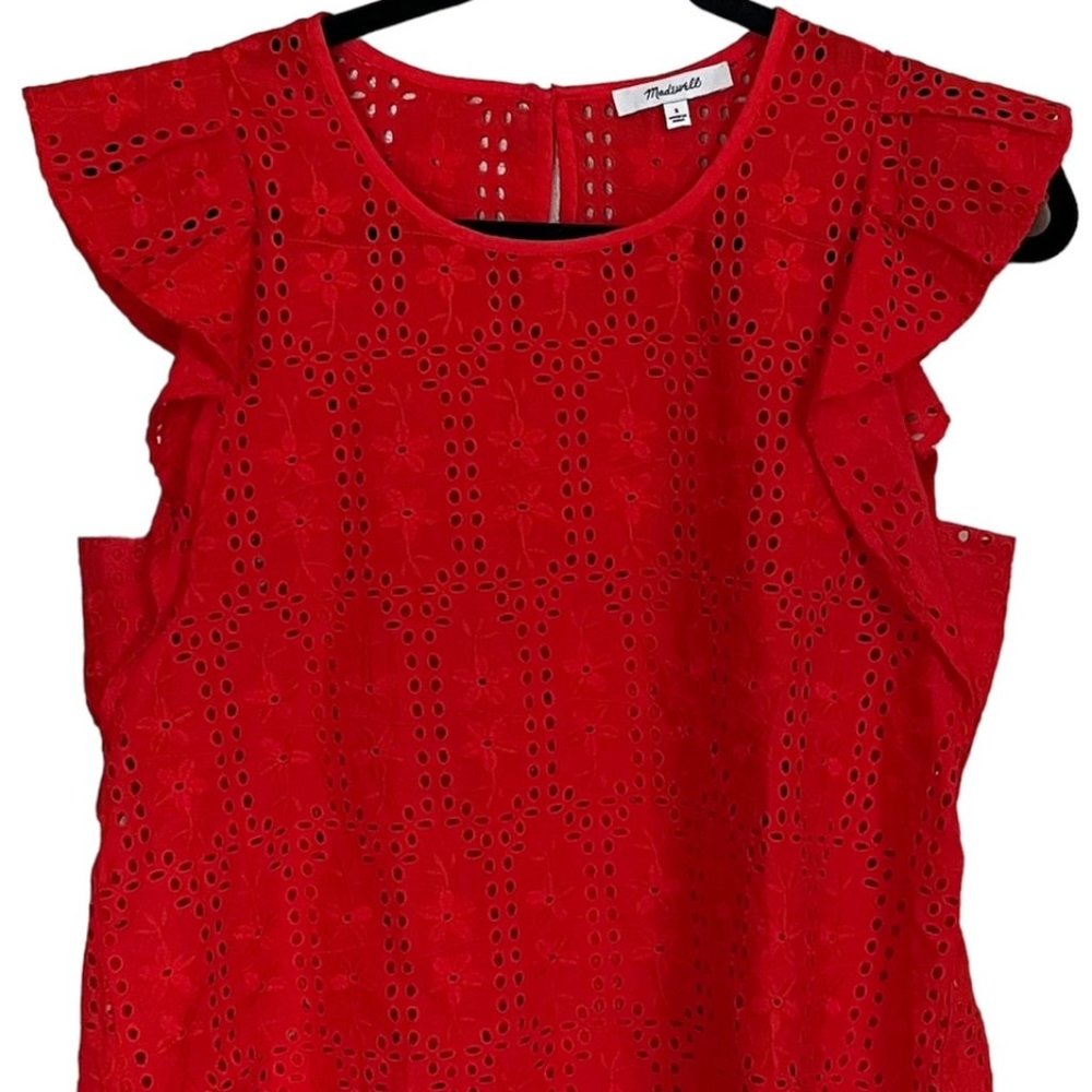 Madewell Red embroidered eyelet ruffle sleeve top